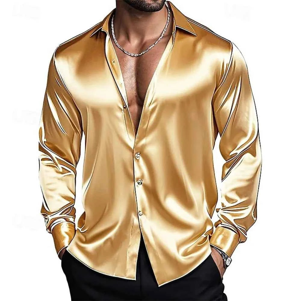 Chemise Satin Homme              Col Classique, Coupe Élégante