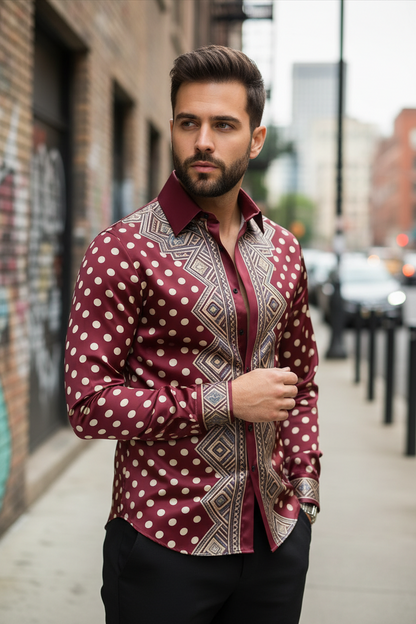 Chemise Homme Imprimé Pois Dorés 3D / Manches Longues / 11 Coloris / Style Luxe