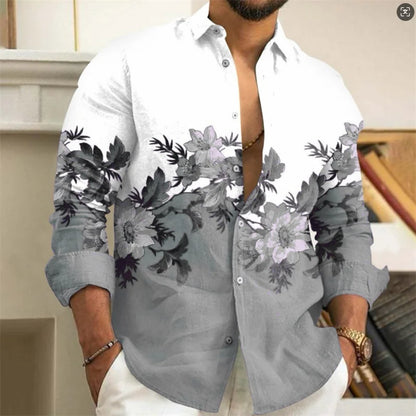 Chemise Homme Fleurie Imprimé 3D / Manches Longues / Style Vintage Streetwear