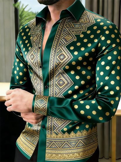 Chemise Homme Imprimé Pois Dorés 3D / Manches Longues / 11 Coloris / Style Luxe