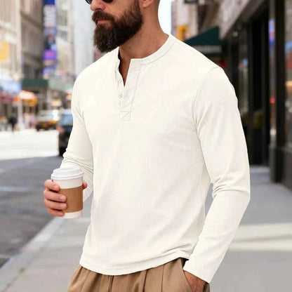 T-shirt Henley Homme Manches Longues — Pull-On Décontracté, Coupe Moderne Printemps/Automne