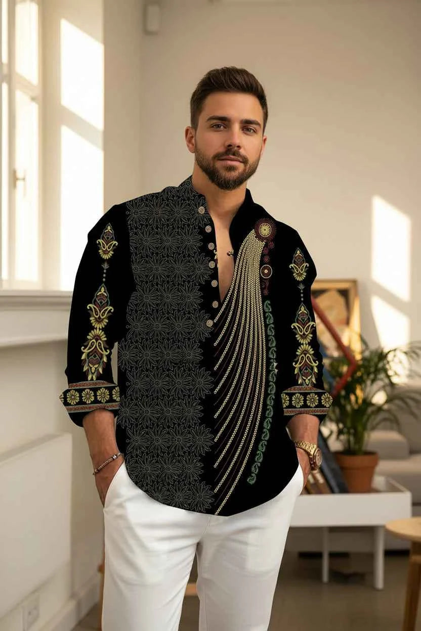 Chemise Homme Lin & Fibre de Bambou / Manches Longues / Style Streetwear Décontracté