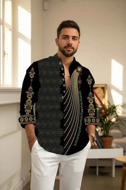 Chemise Homme Lin & Fibre de Bambou / Manches Longues / Style Streetwear Décontracté