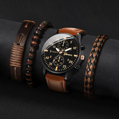 Montre avec un cadran style arabe vintage, bracelet en cuir,   4 pieces (sans boîte)