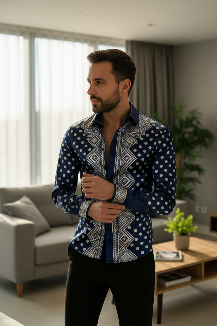 Chemise Homme Imprimé Pois Dorés 3D / Manches Longues / 11 Coloris / Style Luxe