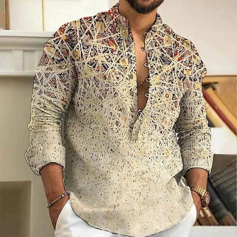 Chemise Homme Fleurie Imprimé 3D / Manches Longues / Style Vintage Streetwear