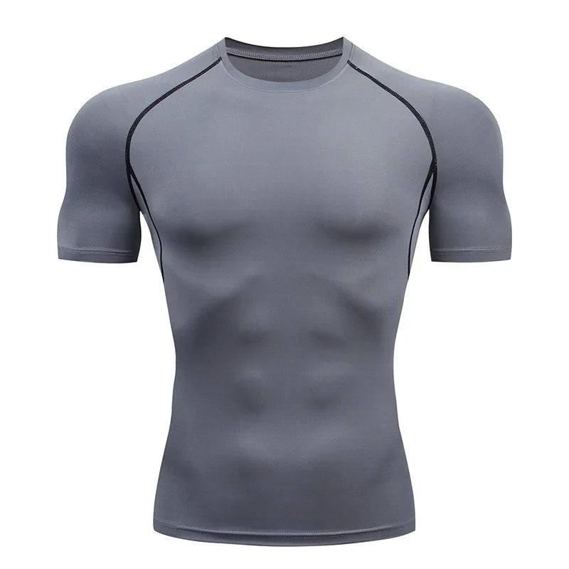 T-shirt de Compression Homme Manches Courtes — Rashguard Séchage Rapide, Running & Sport