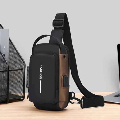 Sac Bandoulière en Tissu Oxford – Sacoche Poitrine Moto Tendance avec Poche Téléphone et Fermeture Éclair