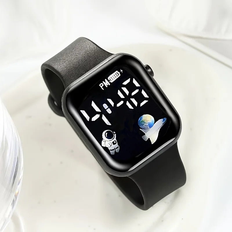 Four Piece Men's Accessory Gift Box Set - Low Voltage Running Digital Electronic Watch with Vintage Necklace, Bracelet, Ring, Ea - PATOGAZ