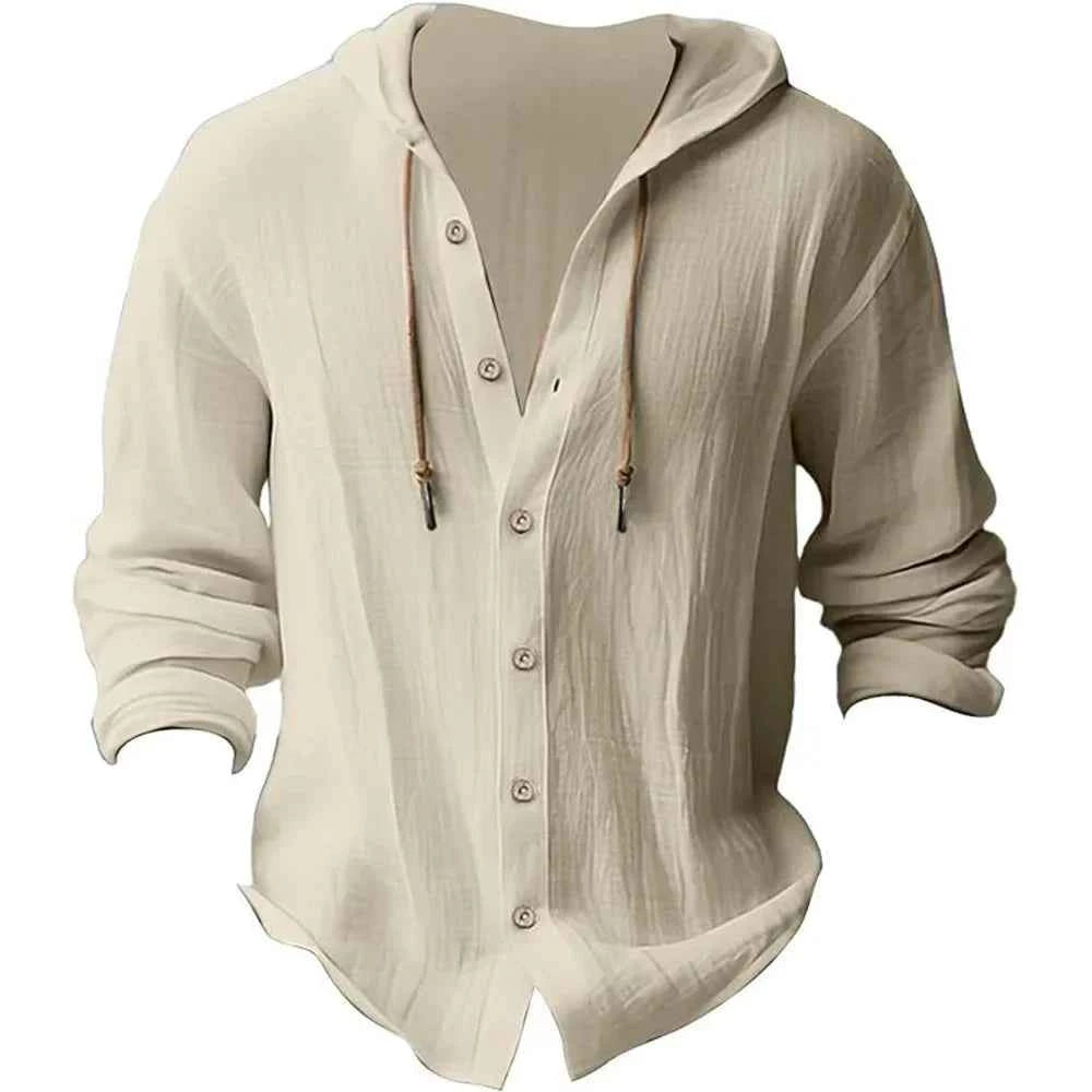 Cardigan à Capuche Homme en Coton & Lin — Overshirt Léger Printemps/Automne