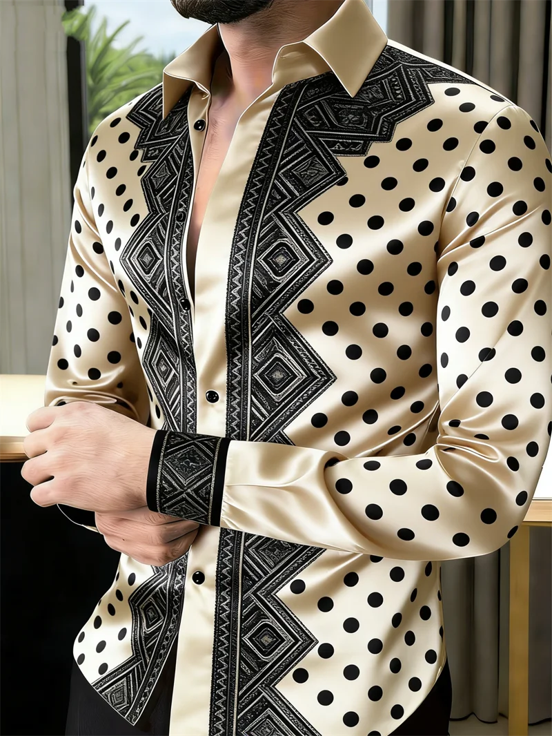 Chemise Homme Imprimé Pois Dorés 3D / Manches Longues / 11 Coloris / Style Luxe
