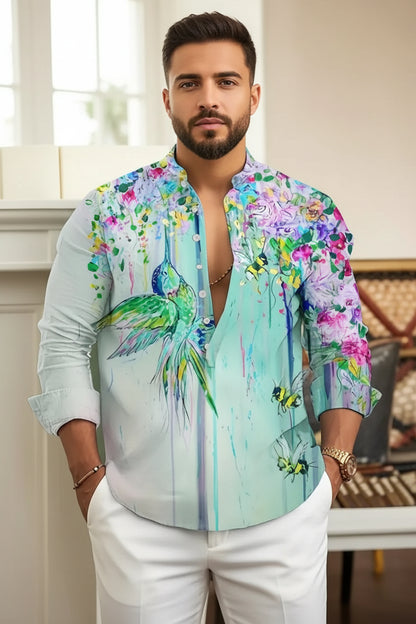 Chemise Homme Lin & Fibre de Bambou / Manches Longues / Style Streetwear Décontracté