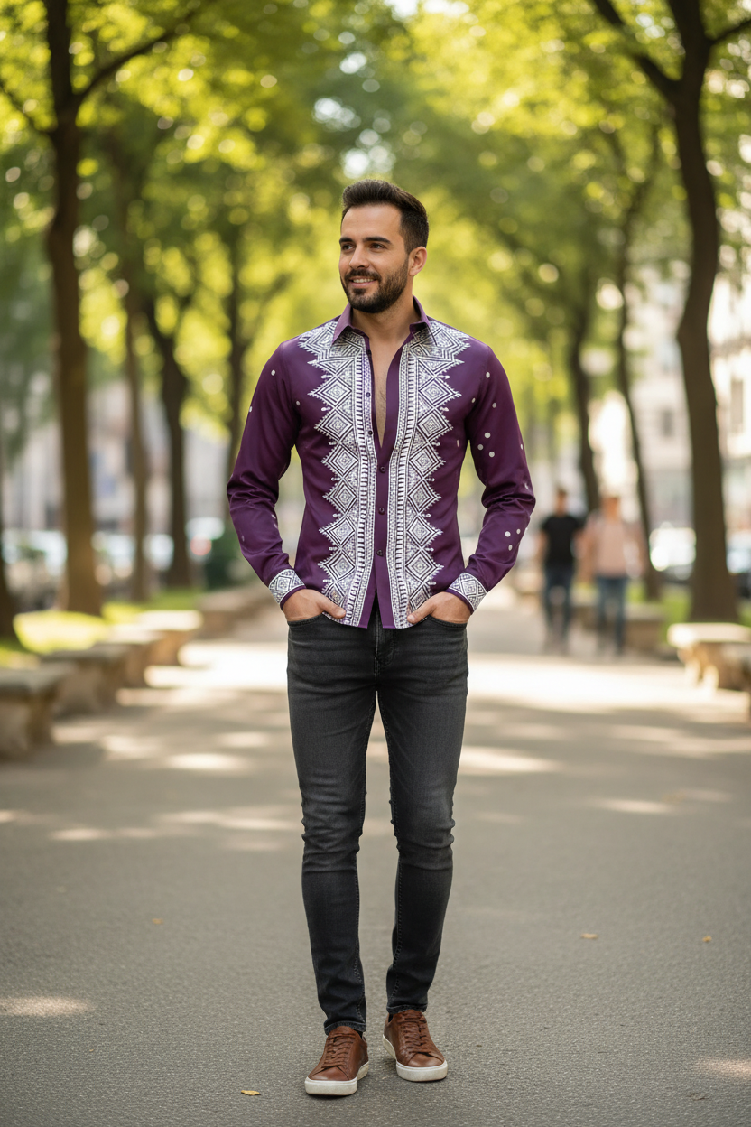 Chemise Homme Imprimé Pois Dorés 3D / Manches Longues / 11 Coloris / Style Luxe