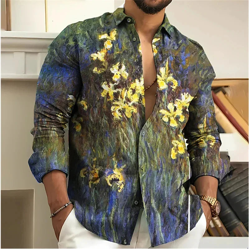Chemise Homme Fleurie Imprimé 3D / Manches Longues / Style Vintage Streetwear