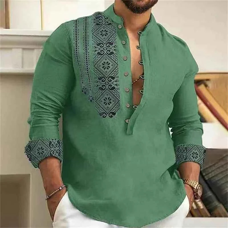 Chemise Homme Fleurie Imprimé 3D / Manches Longues / Style Vintage Streetwear