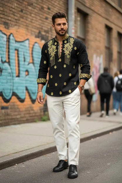 Chemise Homme Lin & Fibre de Bambou / Manches Longues / Style Streetwear Décontracté