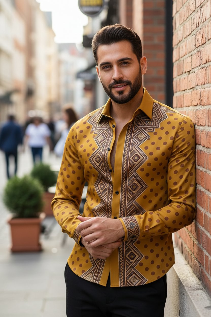 Chemise Homme Imprimé Pois Dorés 3D / Manches Longues / 11 Coloris / Style Luxe