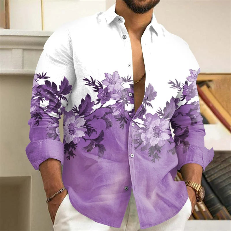 Chemise Homme Fleurie Imprimé 3D / Manches Longues / Style Vintage Streetwear