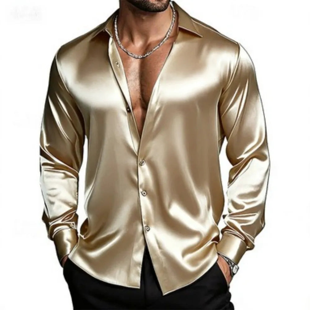 Chemise Satin Homme              Col Classique, Coupe Élégante