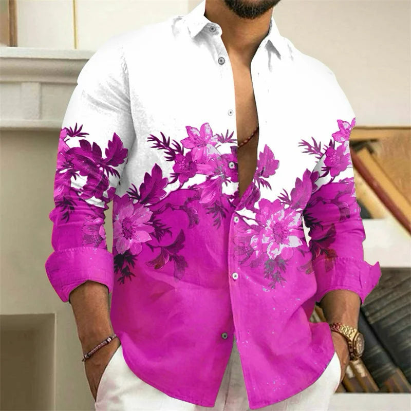 Chemise Homme Fleurie Imprimé 3D / Manches Longues / Style Vintage Streetwear