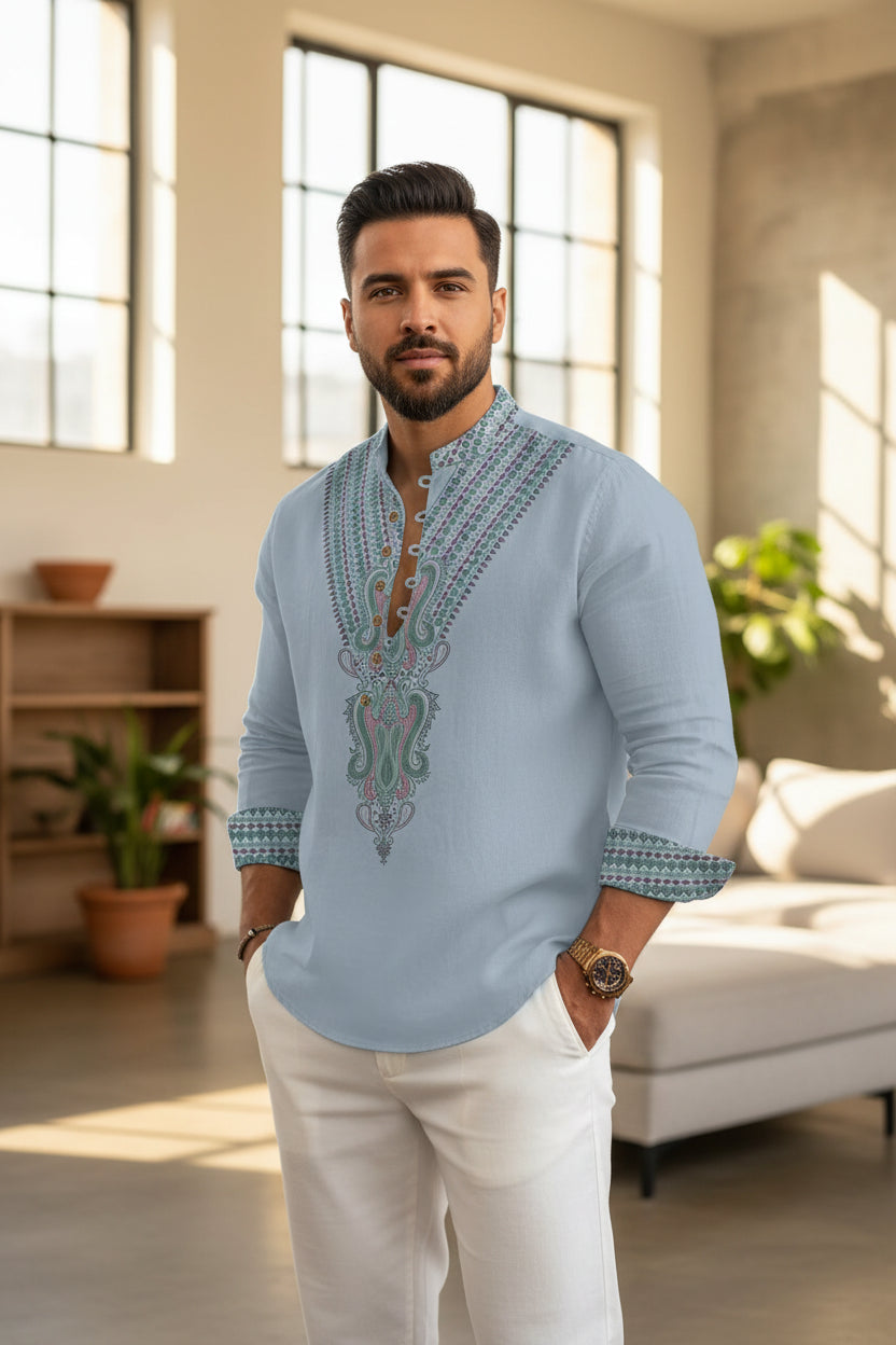 Chemise Homme Lin & Fibre de Bambou / Manches Longues / Style Streetwear Décontracté