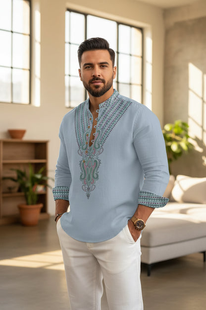 Chemise Homme Lin & Fibre de Bambou / Manches Longues / Style Streetwear Décontracté