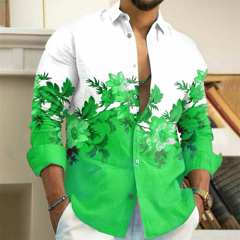 Chemise Homme Fleurie Imprimé 3D / Manches Longues / Style Vintage Streetwear