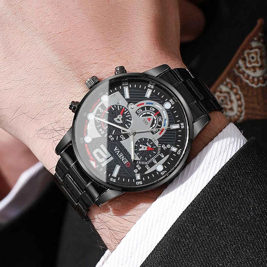 Montre pour homme  avec cadran décoratif à trois aiguilles, montres fantaisie style affaire (sans boîte)