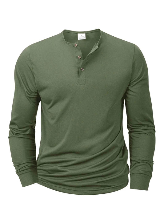 T-shirt Henley Homme Manches Longues — Coupe Décontractée, Tissu Doux & Respirant