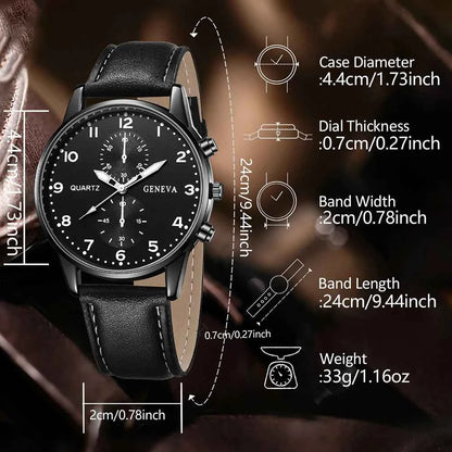 Montre noire pour hommes, 4 pièces, mode Business, Bracelet, collier, boucles d'oreilles, bague, cadeau parfait pour les amis