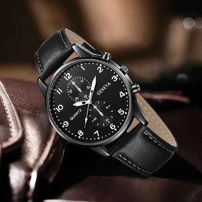 Montre noire pour hommes, 4 pièces, mode Business, Bracelet, collier, boucles d'oreilles, bague, cadeau parfait pour les amis