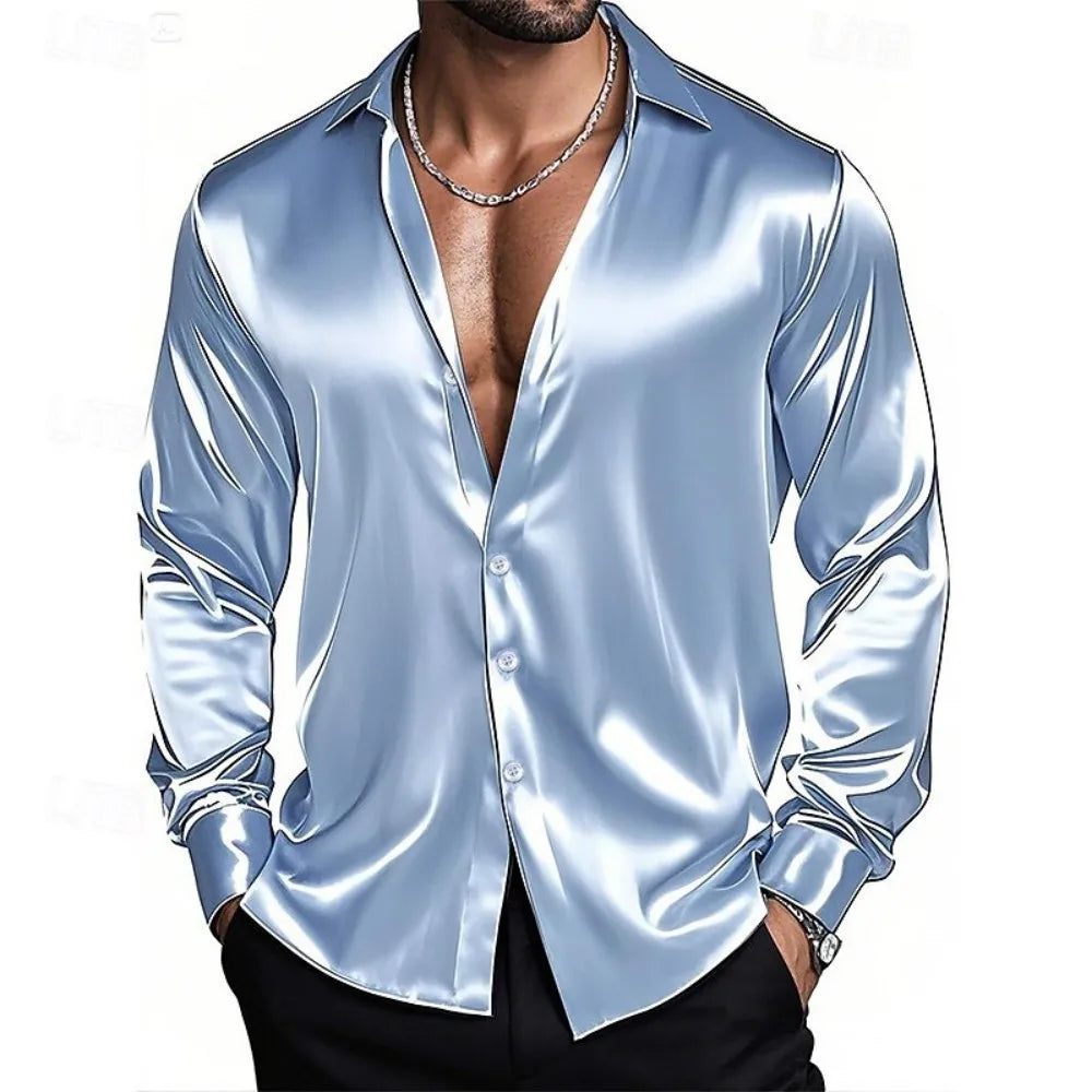 Chemise Satin Homme              Col Classique, Coupe Élégante