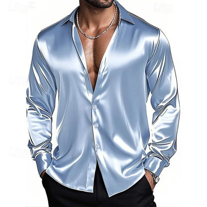 Chemise Satin Homme              Col Classique, Coupe Élégante