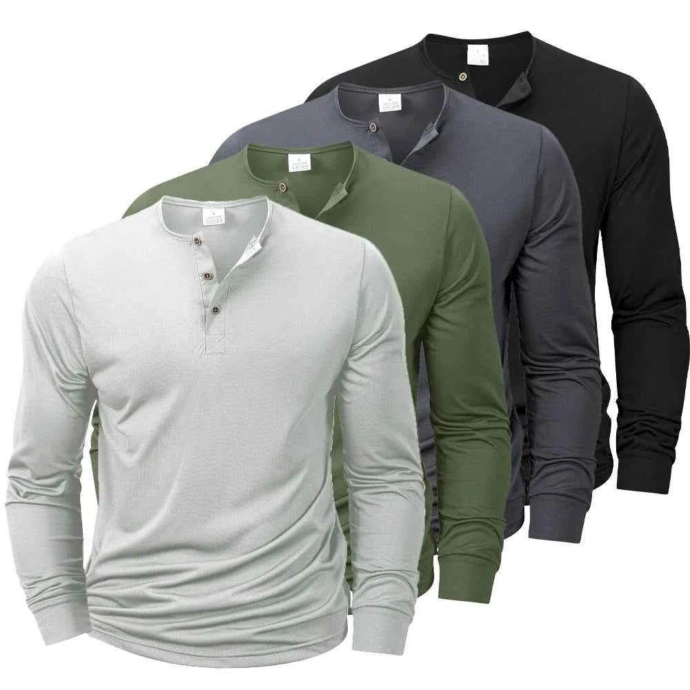 T-shirt Henley Homme Manches Longues — Coupe Décontractée, Tissu Doux & Respirant