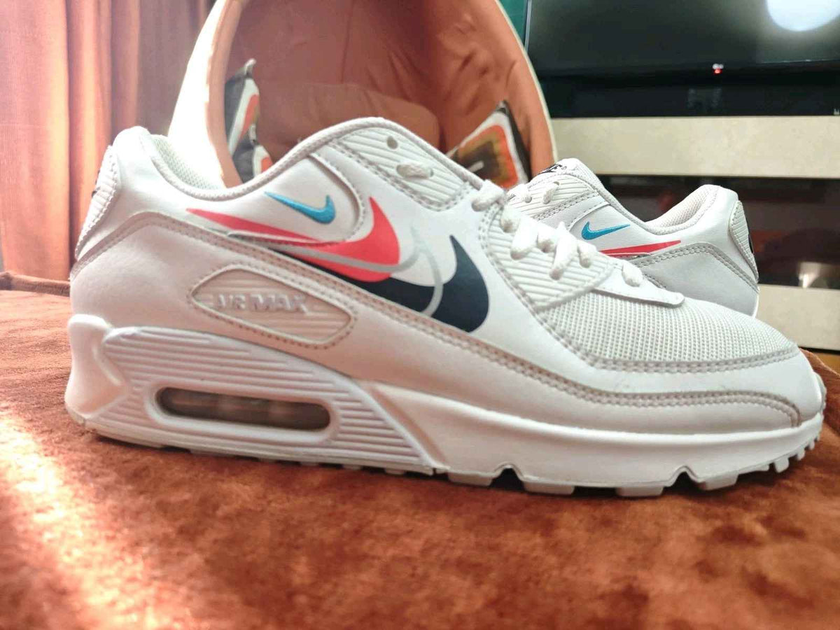 Nike Air Max 90 "Multi Swoosh"  Blanc / Cramoisi — UK 11 / EU 46