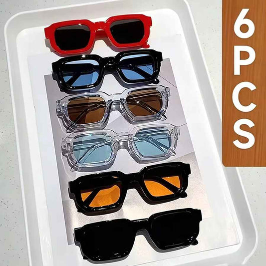 Lot de 6 Lunettes de Soleil Vintage Rectangulaires pour Femme, Style Rétro Tenda