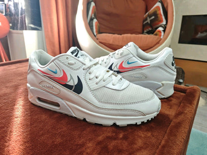 Nike Air Max 90 "Multi Swoosh"  Blanc / Cramoisi — UK 11 / EU 46